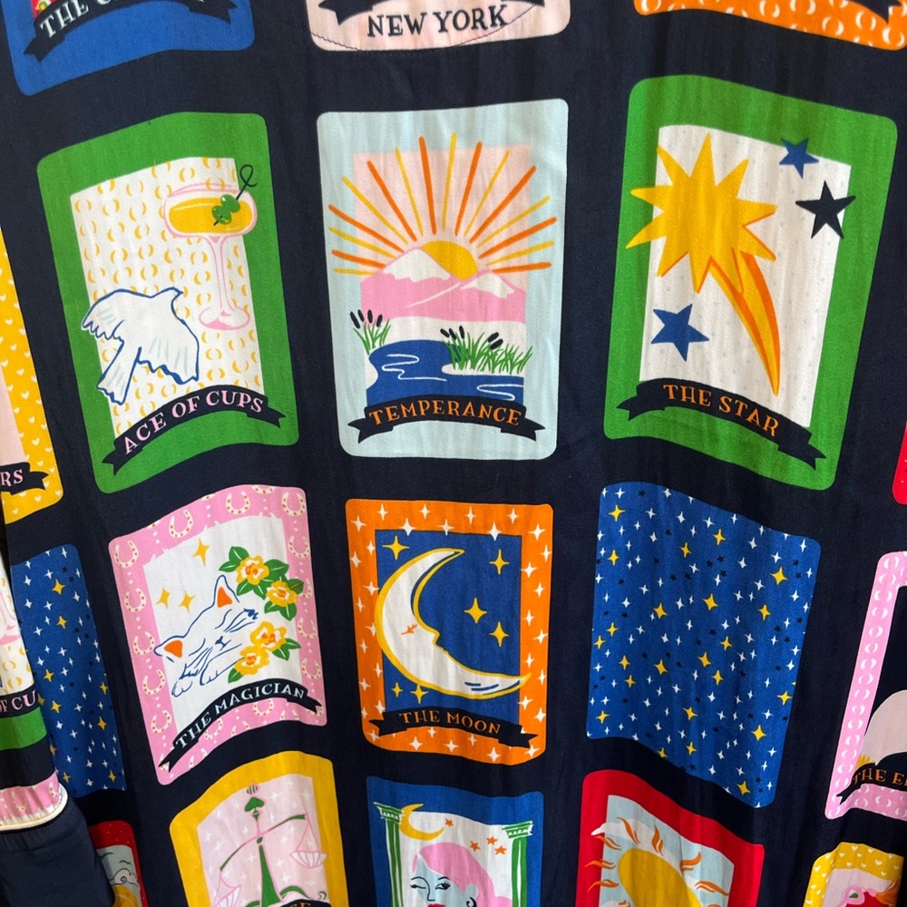 kate spade navy button-up with colorful tarot motif nightgown XL - Picture 13 of 14